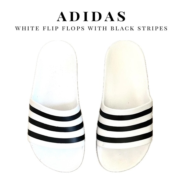 (men’s) adidas • white & black open toe pool flip flops - Picture 2 of 16